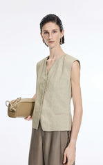 Vest / JNBY Textured Linen Blend Cropped Vest