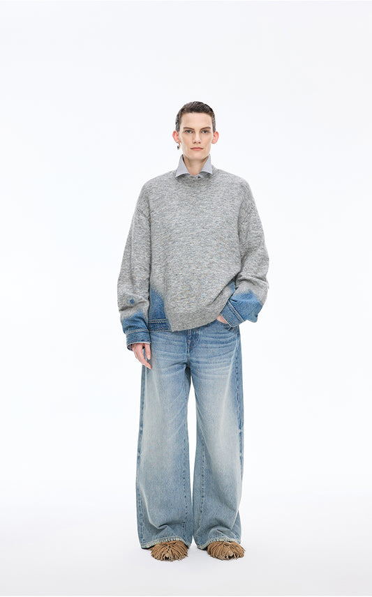 Sweater / JNBY Oversized Knitted Denim Panel Pullover