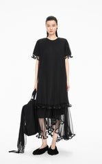 Dress / JNBY Pleated Mesh A-Line Short Sleeve Dress