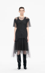 T-Shirt / JNBY Pleated Bow Mesh Detail Relaxed Tee