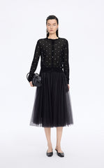 Sweater / JNBY Polka Dot Cropped Cotton Blend Cardigan