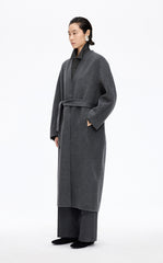 Coat / JNBY Collarless Longline Wool Double-Face Coat