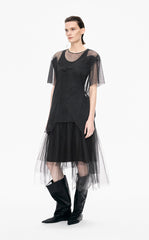 T-Shirt / JNBY Pleated Bow Mesh Detail Relaxed Tee