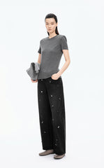 Pants / JNBY Beaded Straight-Leg Denim