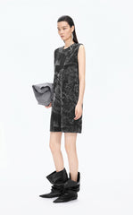 Dress / JNBY A-Line Flocked Denim Sleeveless Dress