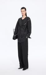 Shirt / JNBY Lace Panel Cotton Relaxed Long Sleeve Shirt