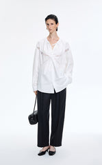 Shirt / JNBY Lace Panel Cotton Relaxed Long Sleeve Shirt