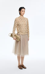 Sweater / JNBY Polka Dot Cropped Cotton Blend Cardigan