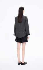 Shirt / JNBY Embroidered Floral Stripe Oversized Shirt