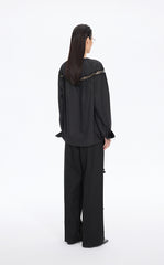 Shirt / JNBY Lace Panel Cotton Relaxed Long Sleeve Shirt