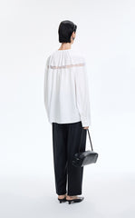 Shirt / JNBY Lace Panel Cotton Relaxed Long Sleeve Shirt