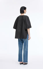 Top / JNBY Stretch Cotton Poplin V-Neck Shirt