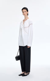 Shirt / JNBY Lace Panel Cotton Relaxed Long Sleeve Shirt
