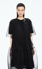 Dress / JNBY Pleated Mesh A-Line Short Sleeve Dress