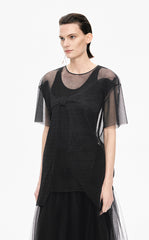 T-Shirt / JNBY Pleated Bow Mesh Detail Relaxed Tee