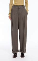 Pants / JNBY Wool Jacquard Cuffed Wide-Leg Pants