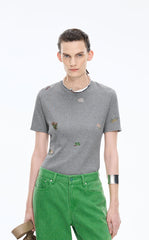 T-Shirt / JNBY Floral Embroidery Slim Fit Tee