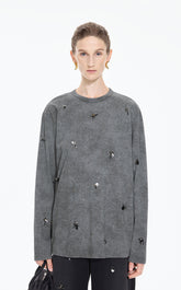 T-Shirt / JNBY Beaded Cotton Long Sleeve Tee