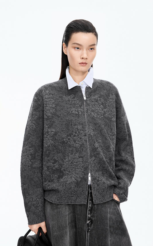 Sweater / JNBY Loose Floral Wool Cardigan