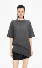 Sweater / JNBY Wool Blend Pintuck Short Sleeve Pullover