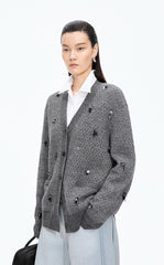 Sweater / JNBY Textured Beaded Wool Cardigan