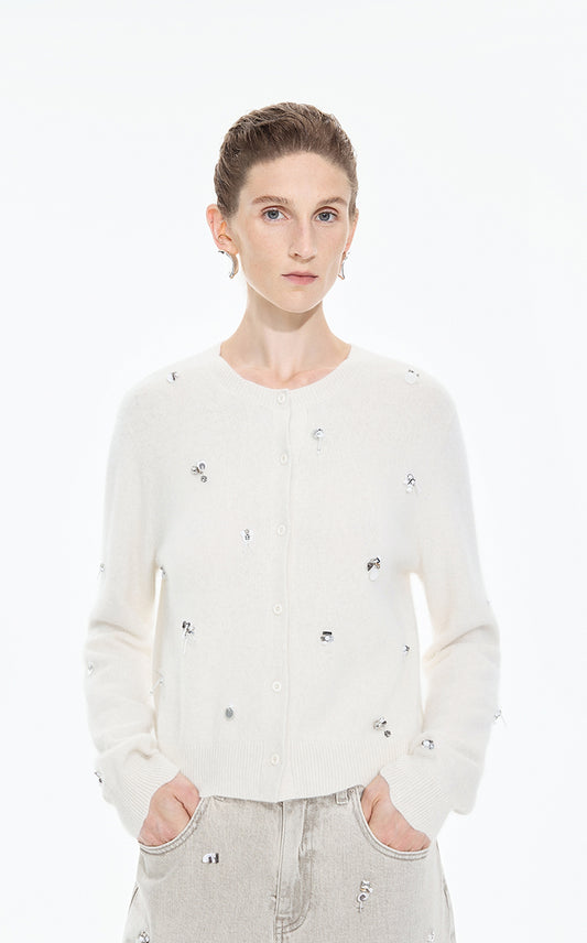 Sweater / JNBY Beaded Short Animal Fibers Cardigan
