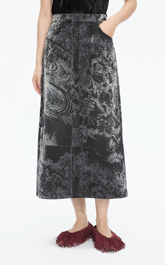 Skirt / JNBY A-Line Oriental Flocked Pattern Midi skirt