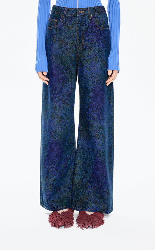 Pants / JNBY Wide-Leg Printed Denim Trousers
