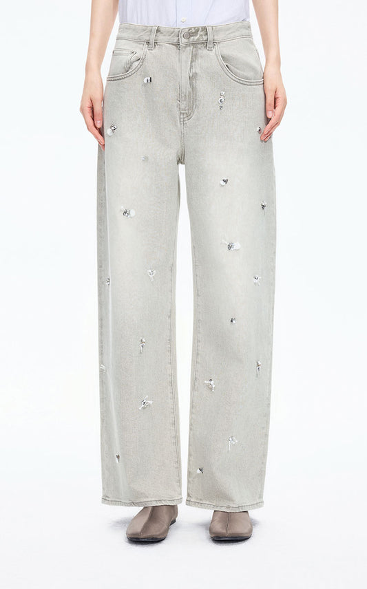 Pants / JNBY Beaded Straight-Leg Denim