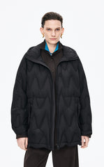 Down Coat / JNBY Wavy Quilted Mid-Length Hooded Down Coat