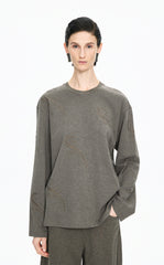 T-Shirt / JNBY Ripple Crystal Cotton Long-Sleeve Tee