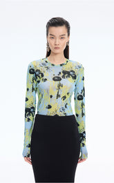 T-Shirt / JNBY Floral Print Fitted Long Sleeve Tee