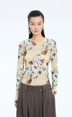 T-Shirt / JNBY Floral Print Fitted Long Sleeve Tee