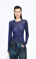 T-Shirt / JNBY Floral Print Stretch Slim Long Sleeve Tee