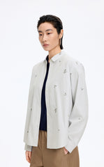 Shirt / JNBY Embroidered Floral Stripe Oversized Shirt