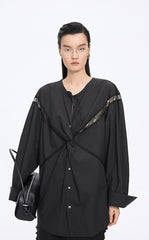 Shirt / JNBY Lace Panel Cotton Relaxed Long Sleeve Shirt