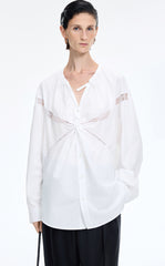 Shirt / JNBY Lace Panel Cotton Relaxed Long Sleeve Shirt