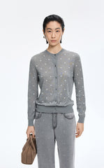 Sweater / JNBY Polka Dot Cropped Cotton Blend Cardigan