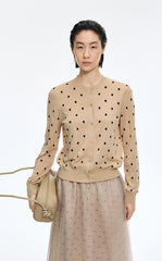 Sweater / JNBY Polka Dot Cropped Cotton Blend Cardigan