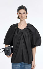 Top / JNBY Stretch Cotton Poplin V-Neck Shirt