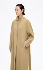 Coat / JNBY Collarless Longline Wool Double-Face Coat