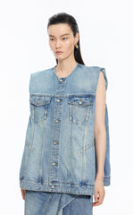 Vest / JNBY Oversized Cotton Drawstring Denim Vest
