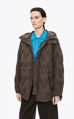 Down Coat / JNBY Wavy Quilted Mid-Length Hooded Down Coat