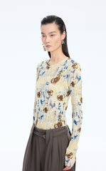 T-Shirt / JNBY Floral Print Fitted Long Sleeve Tee