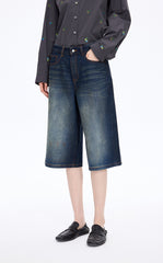 Pants / JNBY Washed Cropped Wide-Leg Denim Pants
