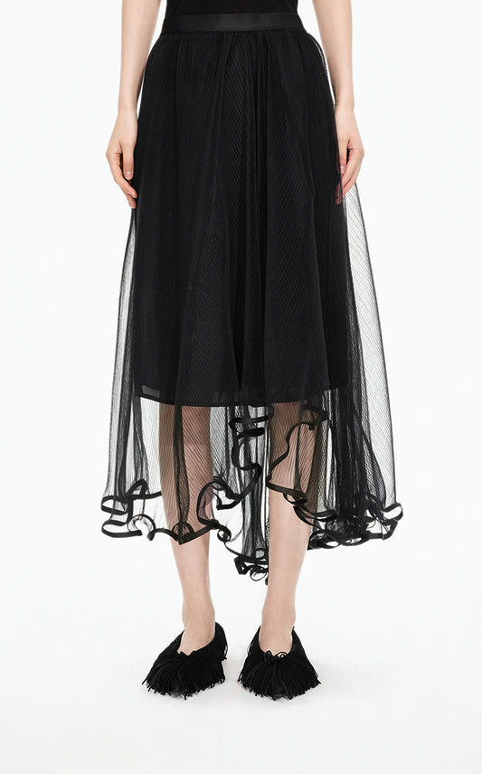 Skirt / JNBY Double-Layer Mesh A-Line Maxi Skirt