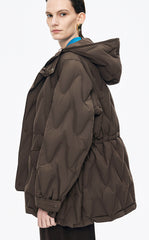 Down Coat / JNBY Wavy Quilted Mid-Length Hooded Down Coat