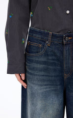 Pants / JNBY Washed Cropped Wide-Leg Denim Pants