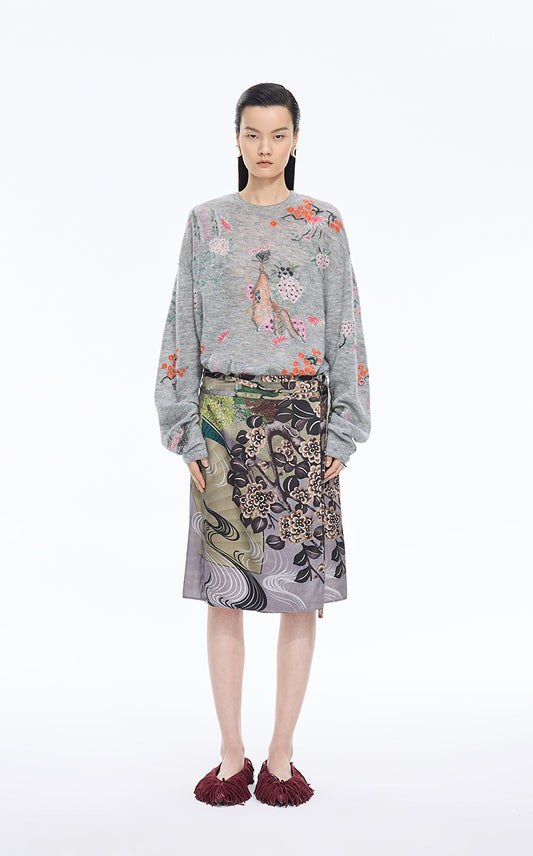 Sweater / JNBY Botanical Motif Mohair Blend Pullover