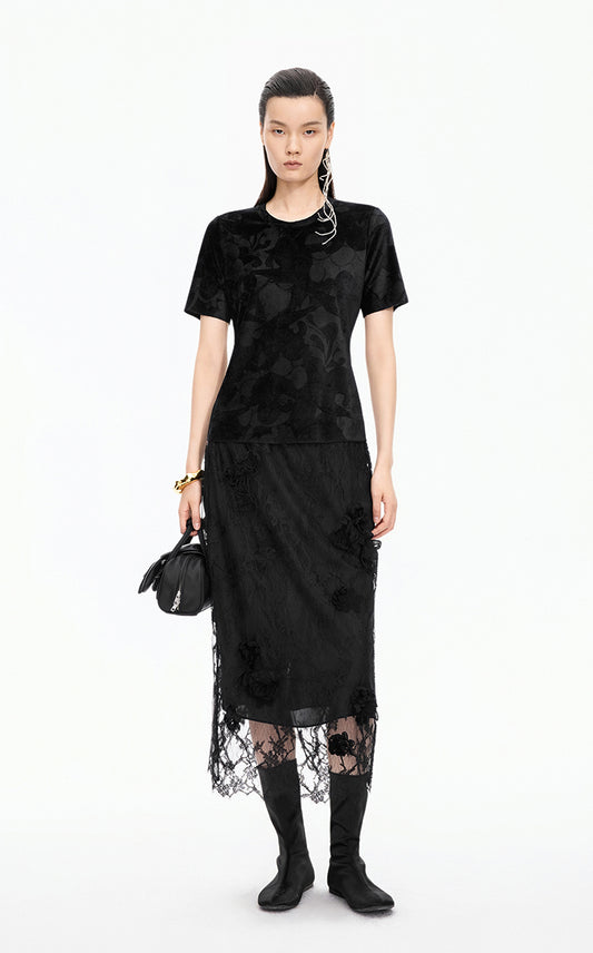 Skirt / JNBY Plum Blossom Lace Midi Skirt